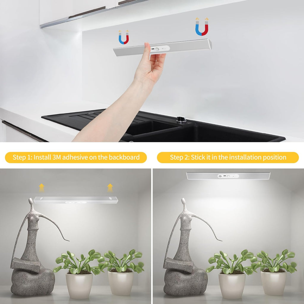 60 LED Under Cabinet Lighting Wireless with Remote and Motion Sensor Indoor,2000 mAh Rechargeable Closet Lights with 3 CCT and Dimmable,Under Counter Light for Kitchen,Stairways(2 Pack,12inch)