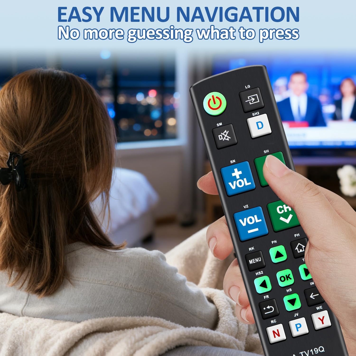 Universal Big Button TV Remote Replacement, Compatible with All Samsung/VIZIO/LG/Sony/Philips Smart TVs and More