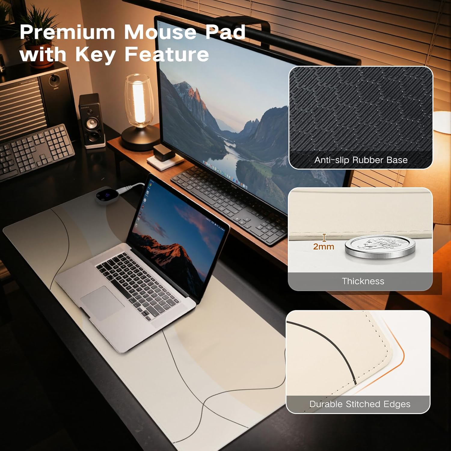iCasso Heated Mouse Pad Hand Warmer, XL Heated Desk Pad, Electric Warm Desk Mat with 4 Heating Levels for Computer Keyboard, 31.5" x 13" Large Mousepad for Home Office Work (Brown Art)