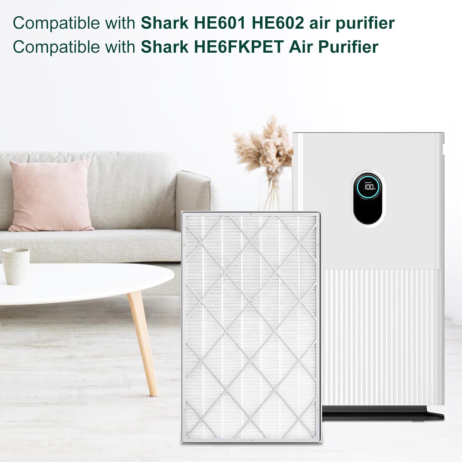HE601 Replacement Filter for Shark HE6FKPET HE601 HE602 6 Fan Air Purifier, H13 3-in-1 Filter System - Absorbs 99.97% Particulates, Part # HE6FKPET, HE6FKBAS, HE6FKPRO, 2 Pack