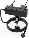 Desk Clamp Power Strip, Desktop Edge Mount Charging Station with 9 AC Outlets 4 USB (2 USB C), Fit 2.75" Tabletop, Under Desk Surge Protector 1700J, 10 Ft Extension Cord for Home Office, Black