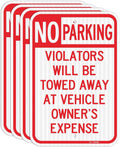 T&R (4 Pack) Large No Parking Sign, Violators Will Be Towed Away at Vehicle Owner's Expense Sign, 18" x 12" Engineer Grade Reflective Sheeting, Rust Free Aluminum, Weather Resistant, Waterproof, Fade Resistant, 2 Pre-drilled Holes