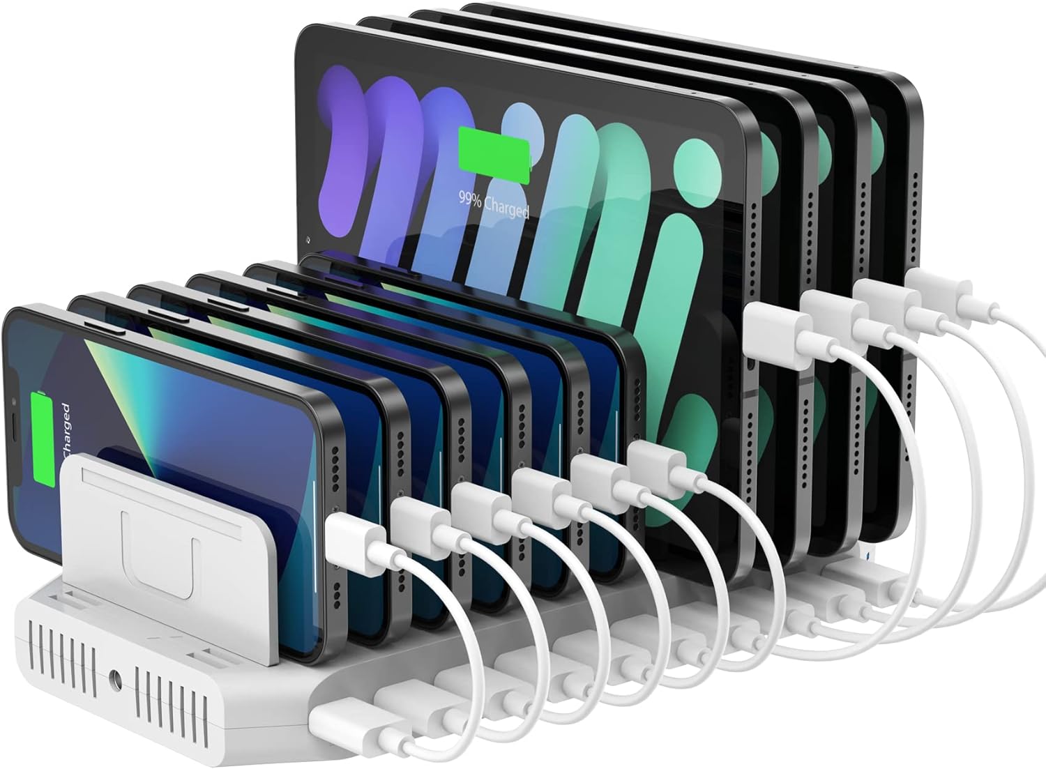 iPad Charging Station, Unitek 96W 10-Port USB Charging Dock Hub with Quick Charge 3.0, Charging Stand Compatible Multiple Device, Charging 8 iPads Simultaneously - [Upgraded Divider]