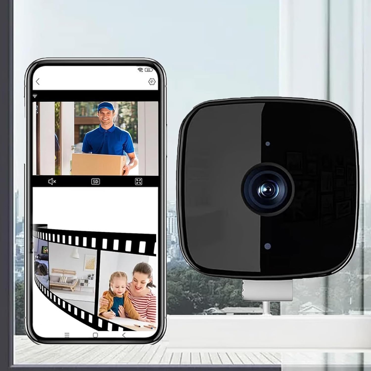 Saker Smart 2K Window Security Camera,2K Dome Security Camera for Indoor Use, 3MP Ultra-Clear Picture with Enhanced Color Night Vision, Wireless Stick-On Installation (with 64GB TF Card)