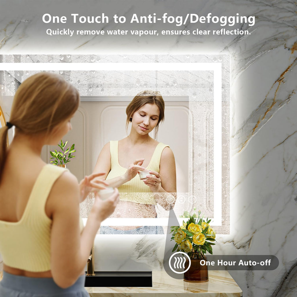 44x36 Inch LED Bathroom Mirror with Lights Front and Backlit Lighted Vanity Mirror for Bathroom Wall with 3 Colors Dimmable Anti-Fog Memory Shatter-Proof IP54 Waterproof Horizontal/Vertical