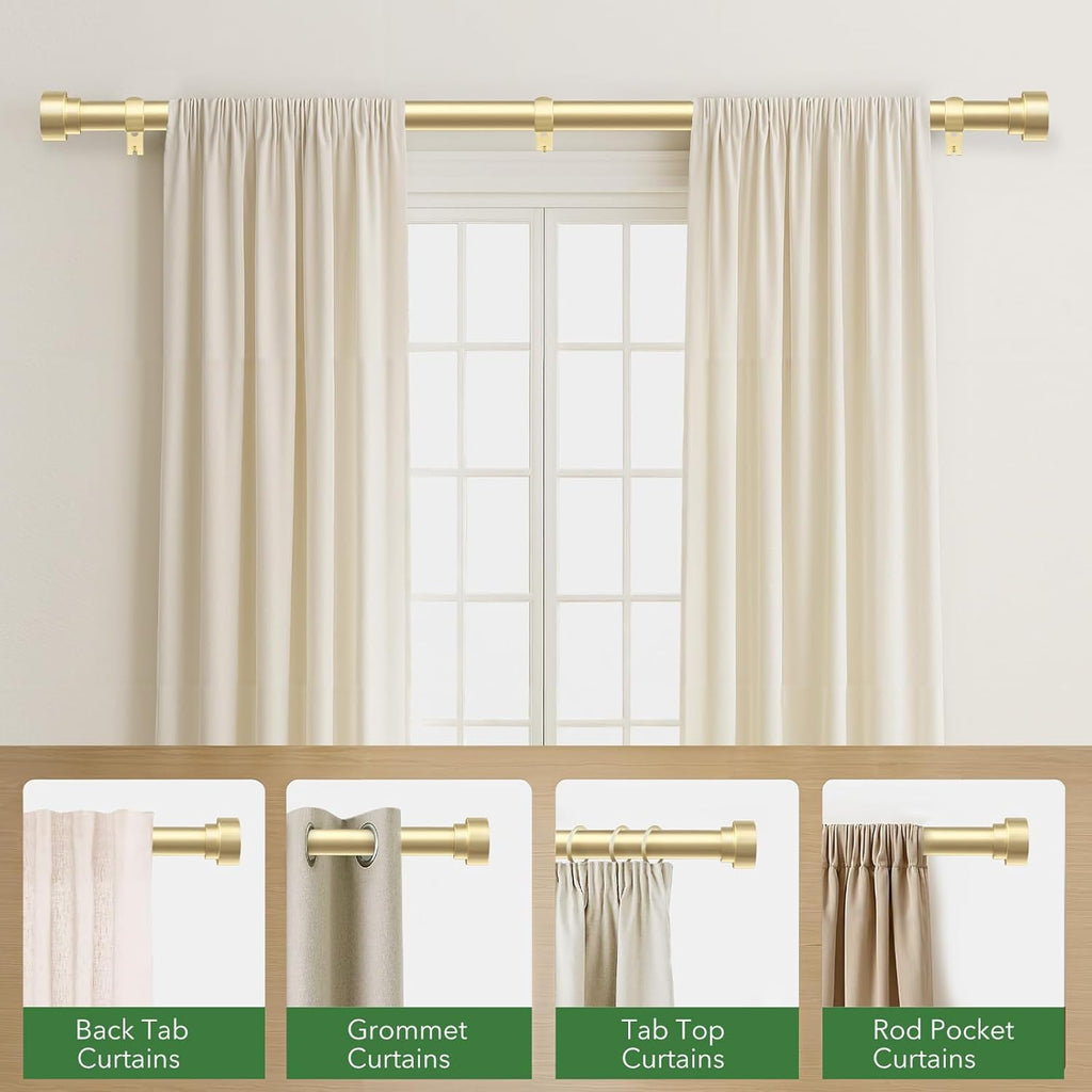 Time Forest Gold Curtain Rods for Windows 32 to 120 Inch (2.6-10 Feet), 1 Inch Diameter Adjustable Heavy Duty Extra Long Curtain Rod, Modern Style Indoor Outdoor Window Drapery Rods with End Caps