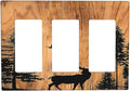 Light Switch Covers Rustic Farmhouse Orange Brown Pine Tree Deer Wood Grain 3 Gang Rocker Electrical GFCI Decorative Triple Outlet Wall Plate Cover Switchplate for living Room Cabin
