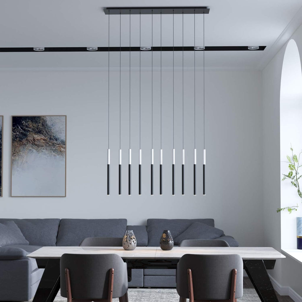 ALTAIR 10 Mini Pendant Lighting White-Black - LED Hanging Light Fixture for Kitchen Island, Bar, Foyer - Cluster Pendants - Dimmable, Adjustable Wire, Lamp Bulb Included