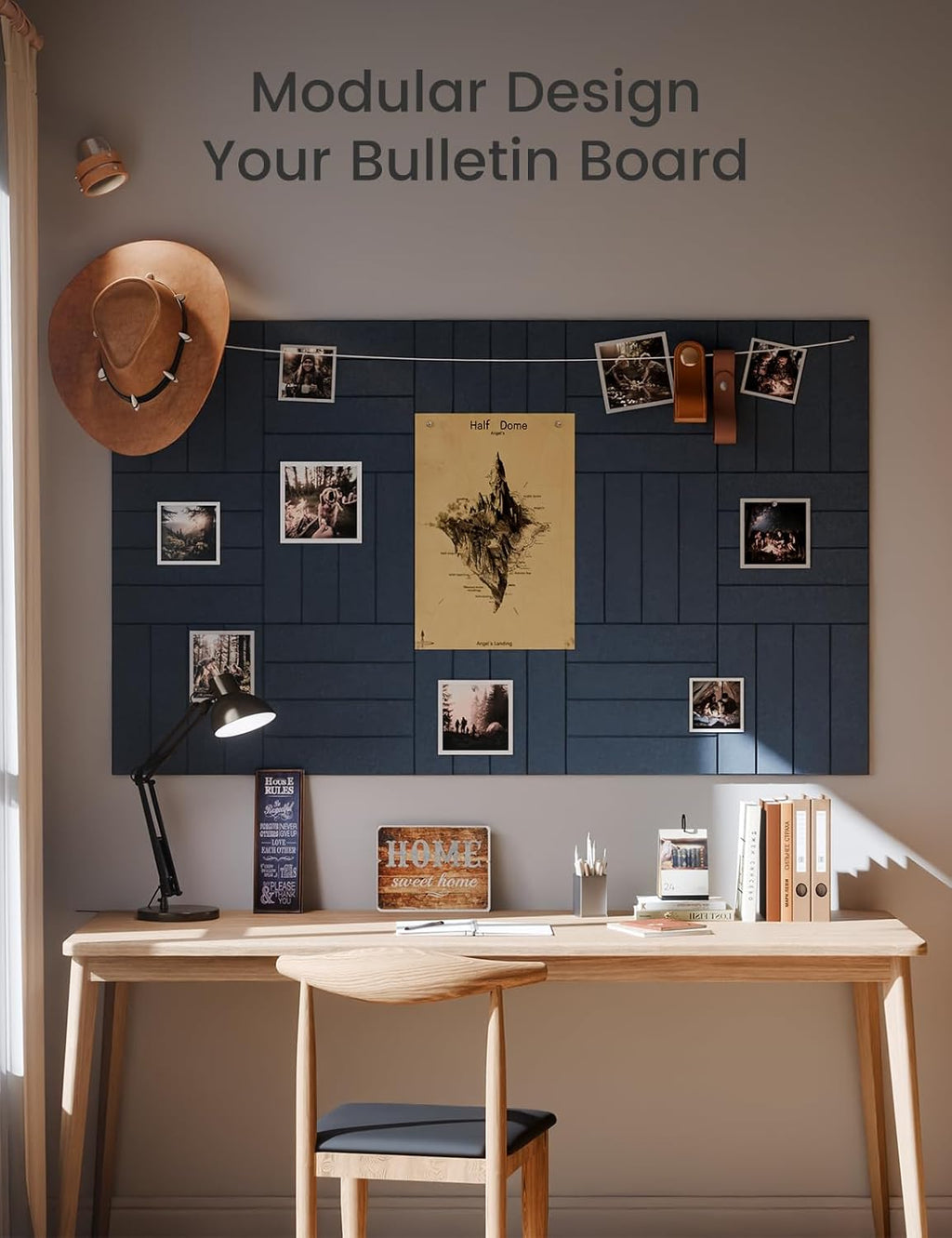 Felt Bulletin Board Tiles Large 36" x 24" Cork Board Alternative-6 Pack with 40 Adhesive Tabs, Thick Slat Wall Panels for Office Decor, Push Pin Board Wall Organizer Alternative - Navy Blue