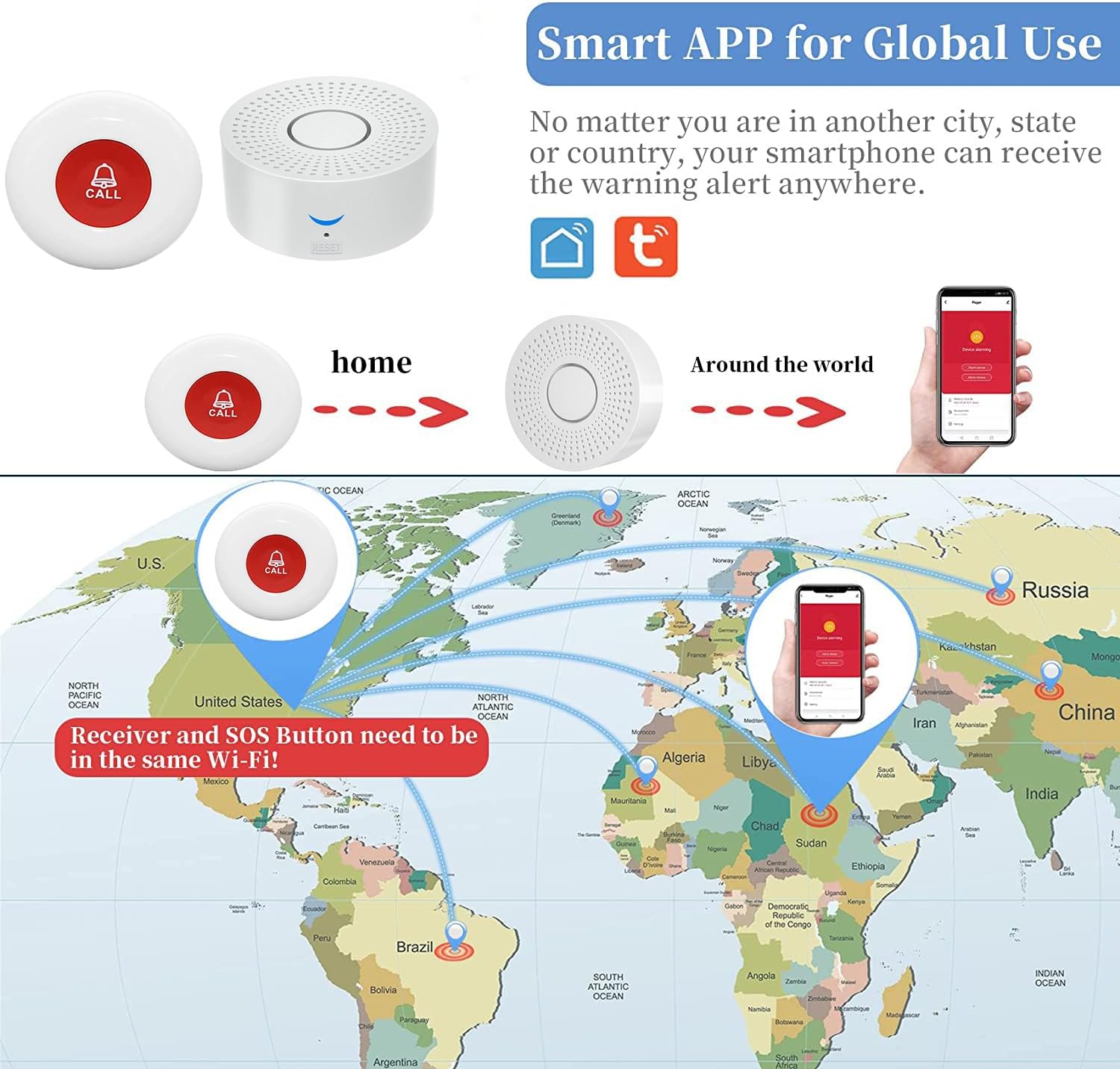 WiFi Caregiver Pager Call Button Wireless Nurse Alert Call Bell Emergency Alert Pager at Home for Elderly Patients
