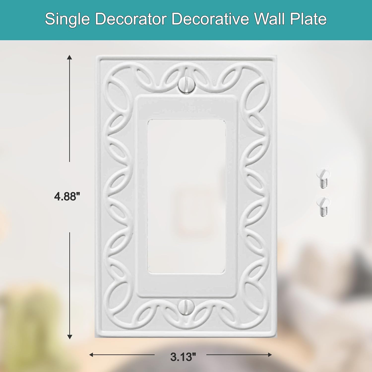 Single Decorator Light Switch Cover NovaBloom Metal Wall Plate, 4-Pack White 1 Gang Single Rocker, for Receptacle Dimmer Switch Cover GFCI Outlet Decorative Wallplate, Durable