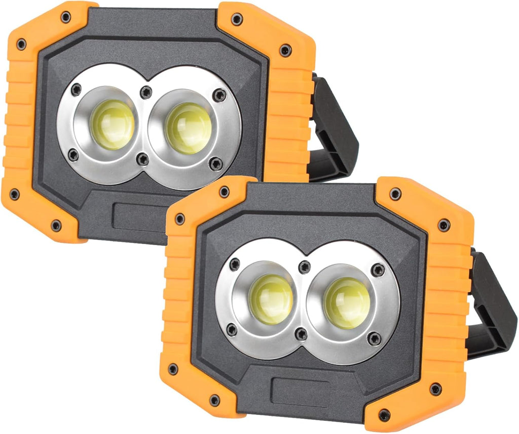 OTYTY LED Work Light 2-Pack, 30W 1500LM Portable Rechargeable Flood Lights with Magnetic Base, 4200mAh Battery for Outdoor, Camping, Hiking, Emergency, Car Repairing, Job Site Lighting (W839 Yellow)