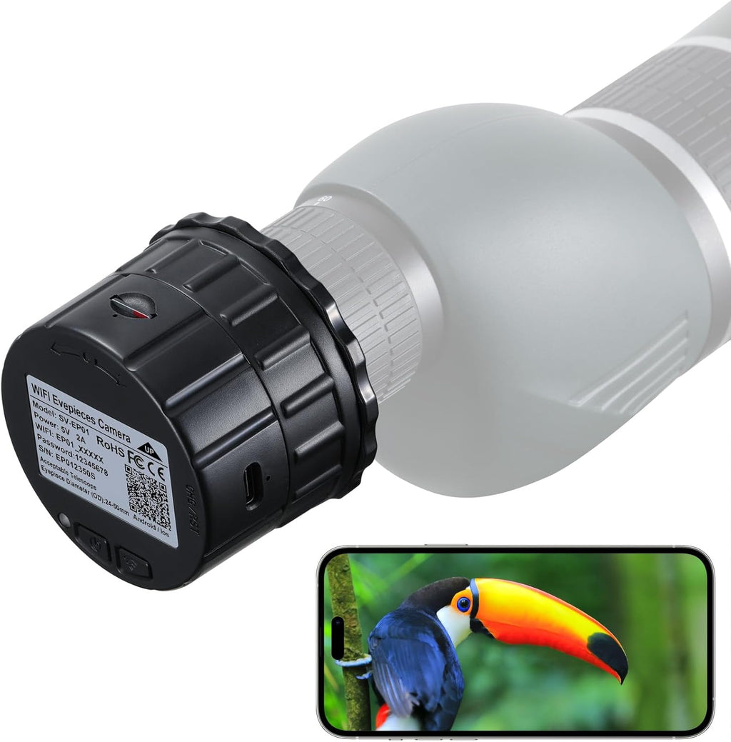 WiFi Telescope Eyepiece Camera for Spotting Scopes Electronic Eyepiece 32GB Video Recording Digital Eyepieces Camera, Telescope Accessories for 24mm-50mm Optical Telescopes and Microscope