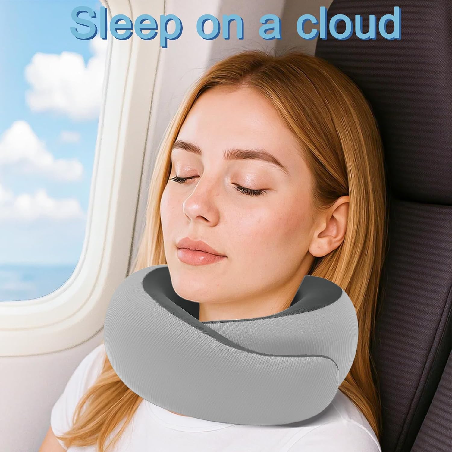 Neck Pillow for Traveling,Travel Neck Pillow for Airplanes,Cooling Fabric&100% Pure Memory Foam,Neck Pain Relief,Ergonomic Support for Long Flight(Gray, Standard Size-(Broad Fit))