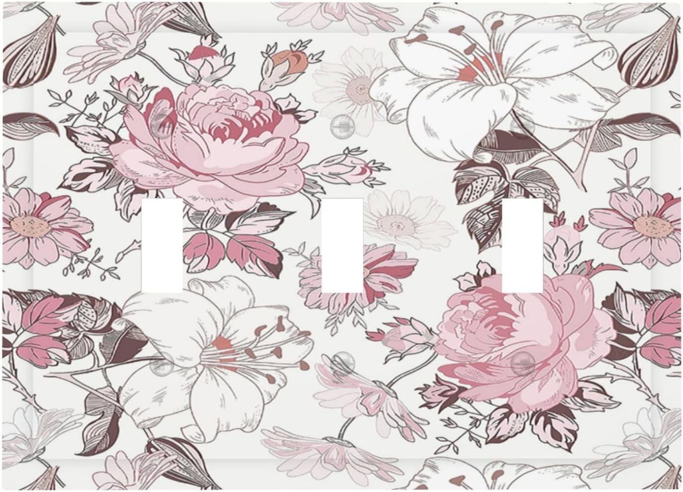 Decorative Switch Plates Modern Watercolor Flower Pink White Wildflower 3 Gang Wall Plate Faceplate Triple Toggle Light Switch Cover Electrical Wall Panels for Bedroom Home Decor