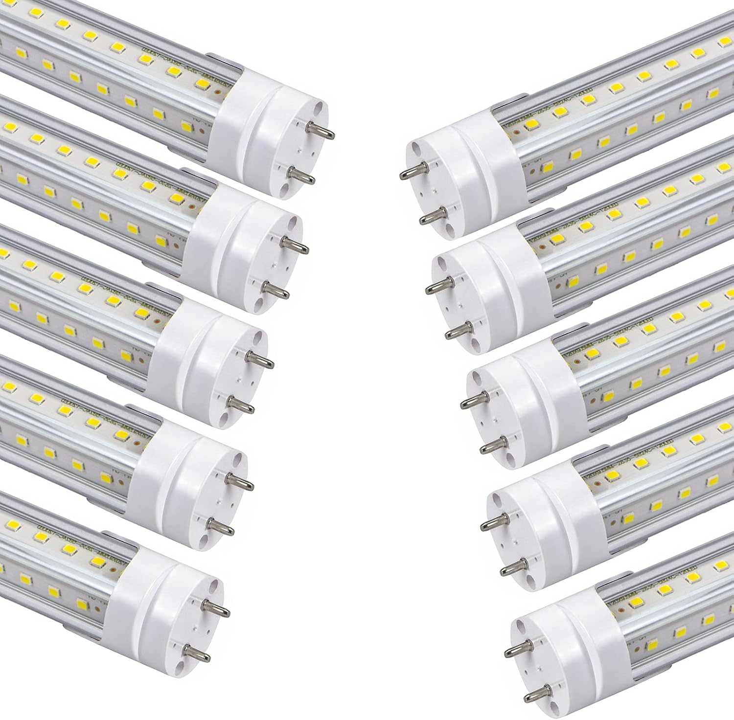T8 2 Foot LED Tube Lights,20W 2000lm,G13 Bi-pin Base,24 inches End to End,F17T8 F18T8 Fluorescent Tubes Replacement,White 6500K 2ft LED Bulbs,Ballast Bypass,Dual-Powered for Cabinet,Pack of 10