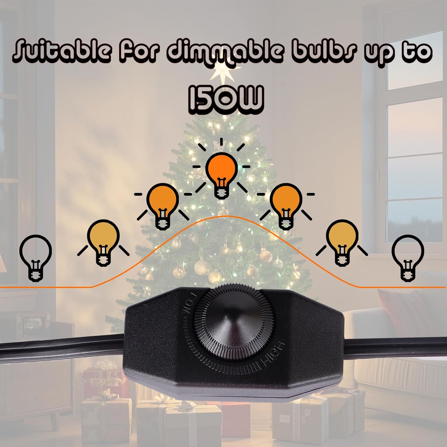 Dimmer Light Switch, 6FT Rotary Control for 120V 100W - Table Lamp Outdoor String Lights Dimmable Lights Dimming Thermostat Reptile - Black Pack of 1