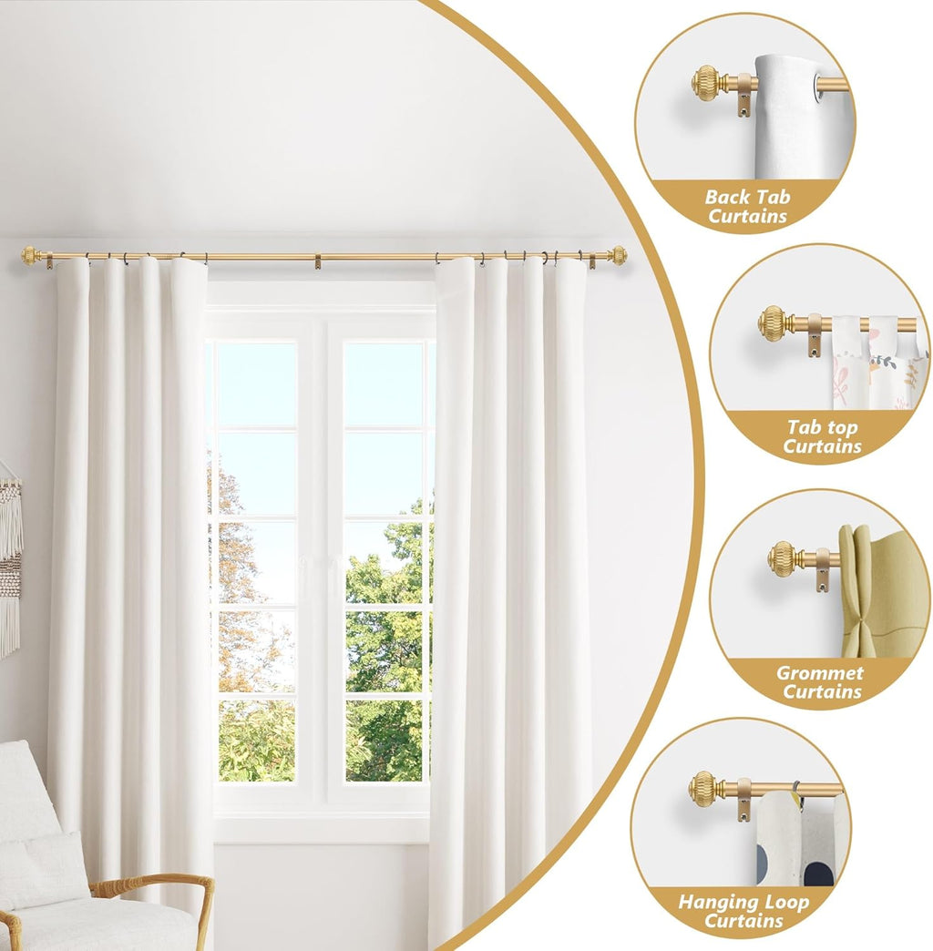 Gold Curtain Rods for Windows 28 to 48 Inches 6/8 Inch Adjustable Heavy Duty Curtain Rods with Lantern Ball Finials,Window Treatment Single Curtain Rod Set
