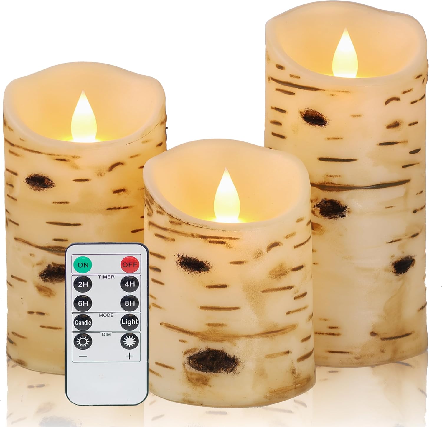 Comenzar Flameless Candles Birch Bark Candle LED Candles Home Decor H: 456" x D: 3.25" Electric Candle Faux Candles with Remote Timer Pack 3