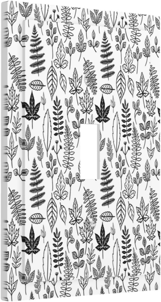Black White Leaf Wheat Maple Leaf Plant Decorative Light Switch Cover 1 Gang Single Toggle Decorator Outlet Wall Plate Device Electrical Faceplate Switchplates for Bedroom Bathroom Decor
