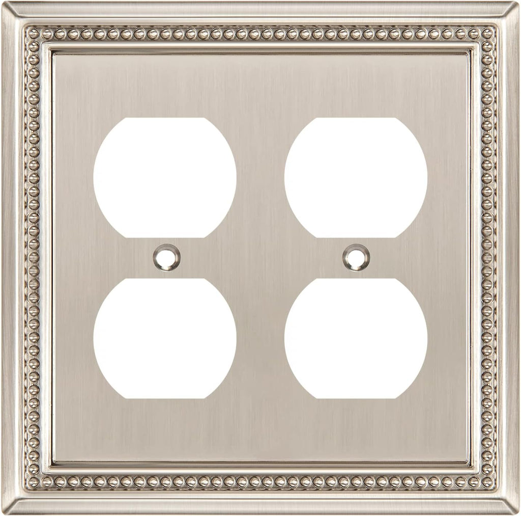 Henne Bery Sunken Pearls Heavy Duty Decorative Wall Plate Switch Plate Outlet Cover (Double Duplex, Satin Nickel)