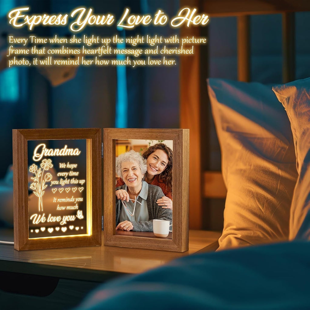 Grandma Gifts Christmas Gifts for Grandma from Granddaughter Grandson Grandkids, LED Night Light with Grandmother Picture Frame 5x7, Personalized Gift for Nana Grandmother Gigi Granny Birthday Gift