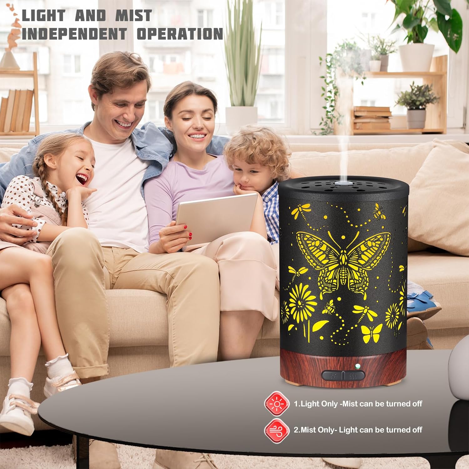 Metal Essential Oils Diffuser 150ML Christmas Aromatherapy Diffuser Cool Mist Humidifier with 7 Colors Lights Waterless Auto Off Air Diffusers as Gifts for Mom(Butterfly)