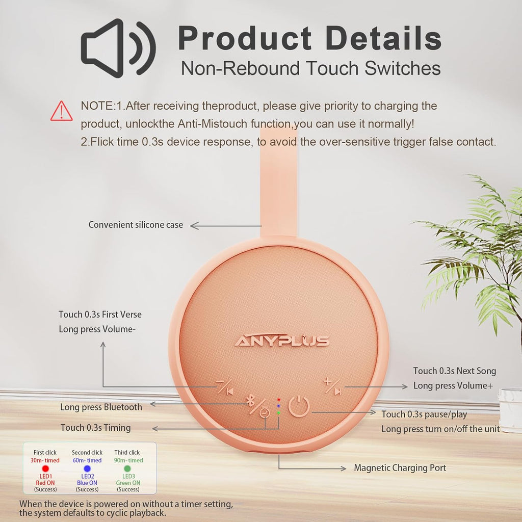 White Noise Sound Machine, Portable Sound Machine for Sleeping Adults & Baby, with Bluetooth 5.1/24 Soothing Sounds/Battery Powered/3 Timer Memory Function for Office/Bedroom/Travel (Orange