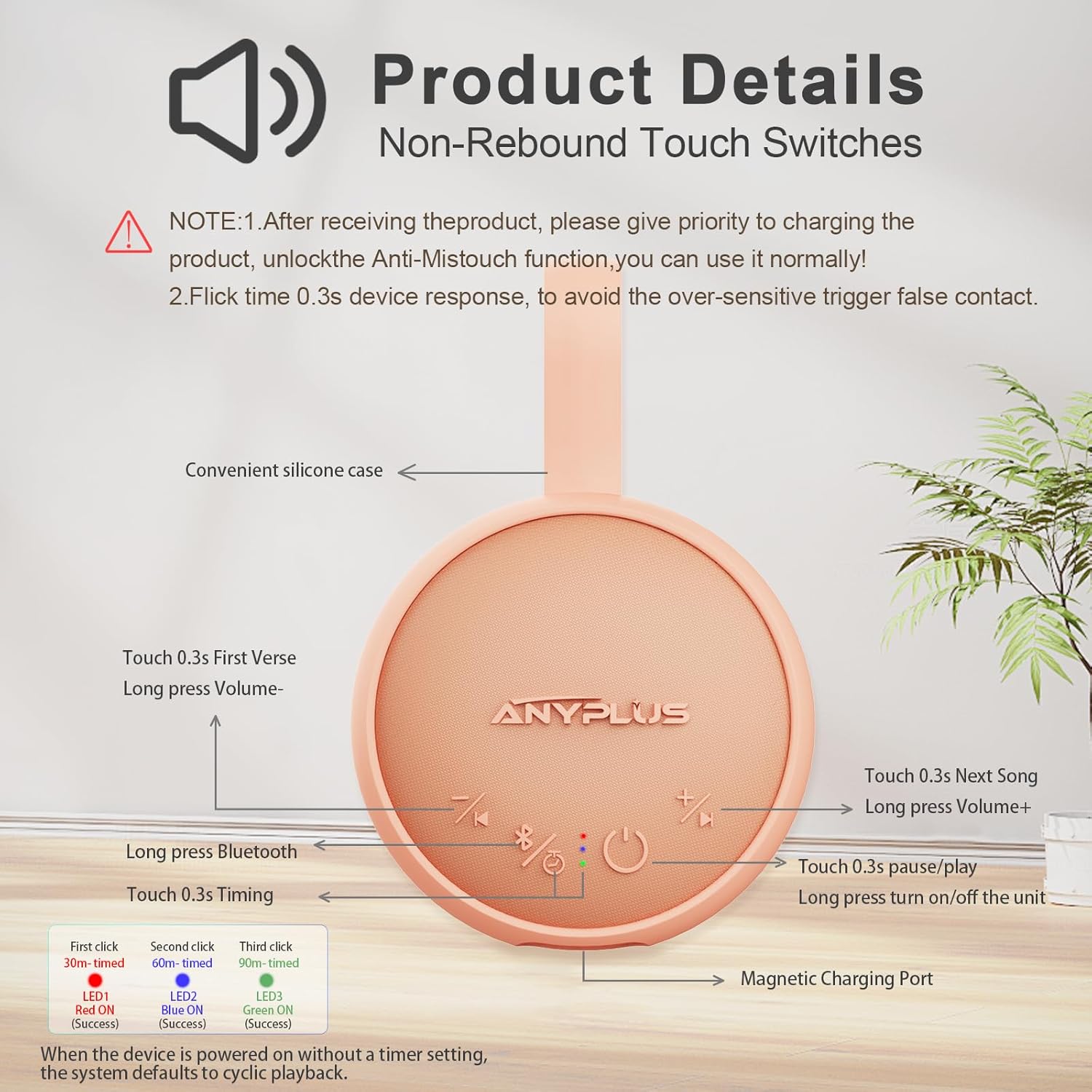 White Noise Sound Machine, Portable Sound Machine for Sleeping Adults & Baby, with Bluetooth 5.1/24 Soothing Sounds/Battery Powered/3 Timer Memory Function for Office/Bedroom/Travel (Orange