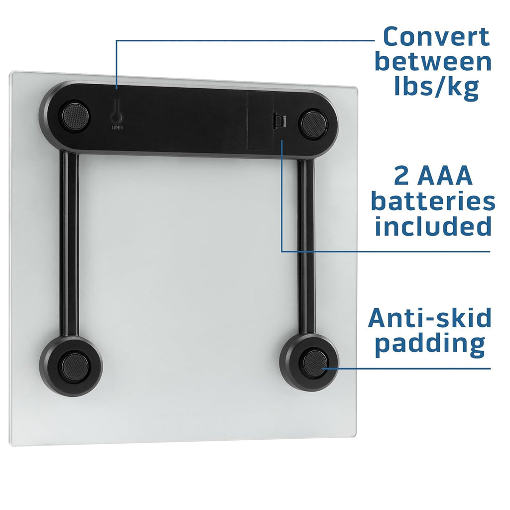 Health o meter Compact Digital Glass Bathroom Scale – 450 lb Capacity, 4 Load Cells, 3.2" LCD Display, Tempered Glass Platform, Auto Shut-Off, Low Battery Indicator, Non-Skid Feet, 5-Year Warranty