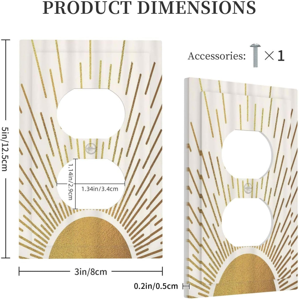 Decorative Outlet Covers Boho Mid Century Gold Sun Sunbeams 1 Gang Duplex Light Switch Cover Plate Unique Wall Plates for Electrical Outlets Switch Plate Covers for Bedroom Home Decor