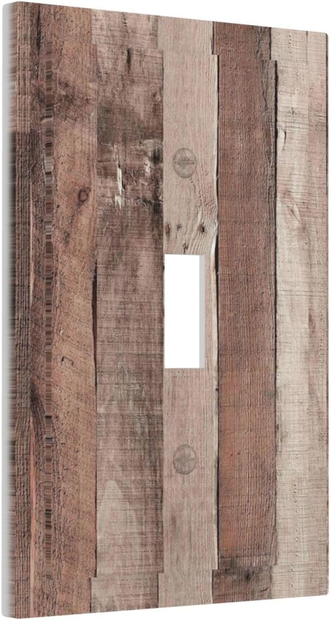 Decorative Light Switch Cover Retro Wood Brown Farmhouse Barn Wooden 1 Gang Single Toggle Device Electrical Faceplate Switchplates Decorator Outlet Wall Plate for Farmhouse Cabin Decor