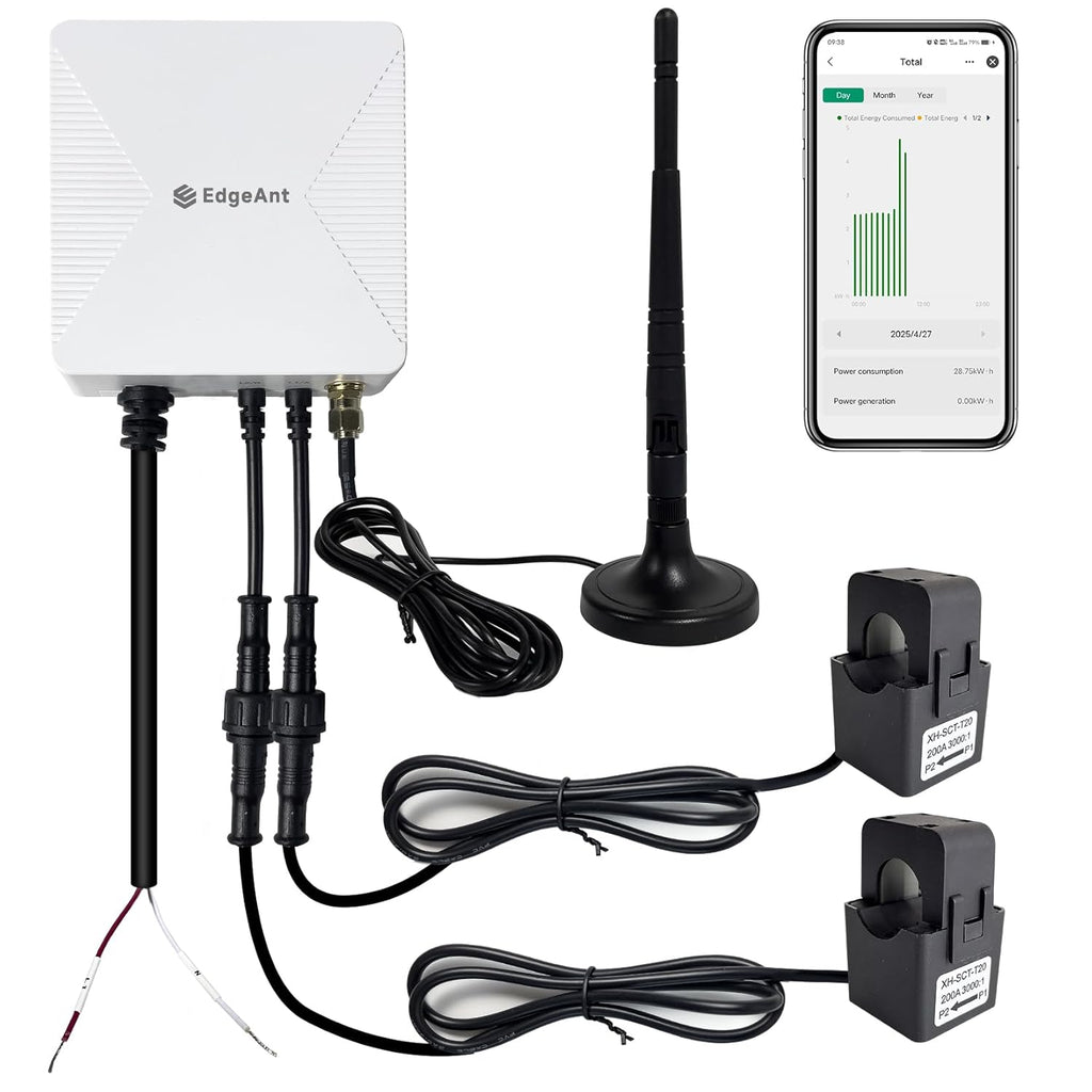 WiFi Energy Monitor with 2 * 200A Clamps, Real-Time Electricity Tracking, Smart Home Power Management, WiFi Meter Solar/Net Metering, Home Energy Automation and Control