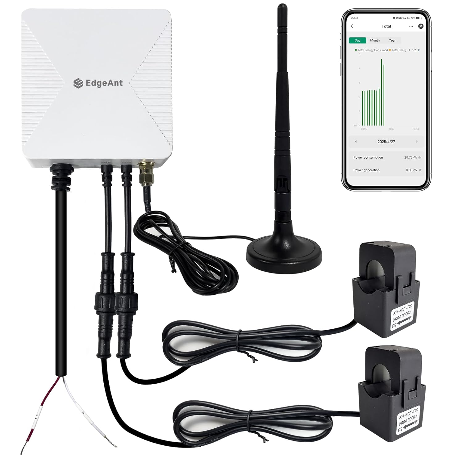 WiFi Energy Monitor with 2 * 200A Clamps, Real-Time Electricity Tracking, Smart Home Power Management, WiFi Meter Solar/Net Metering, Home Energy Automation and Control