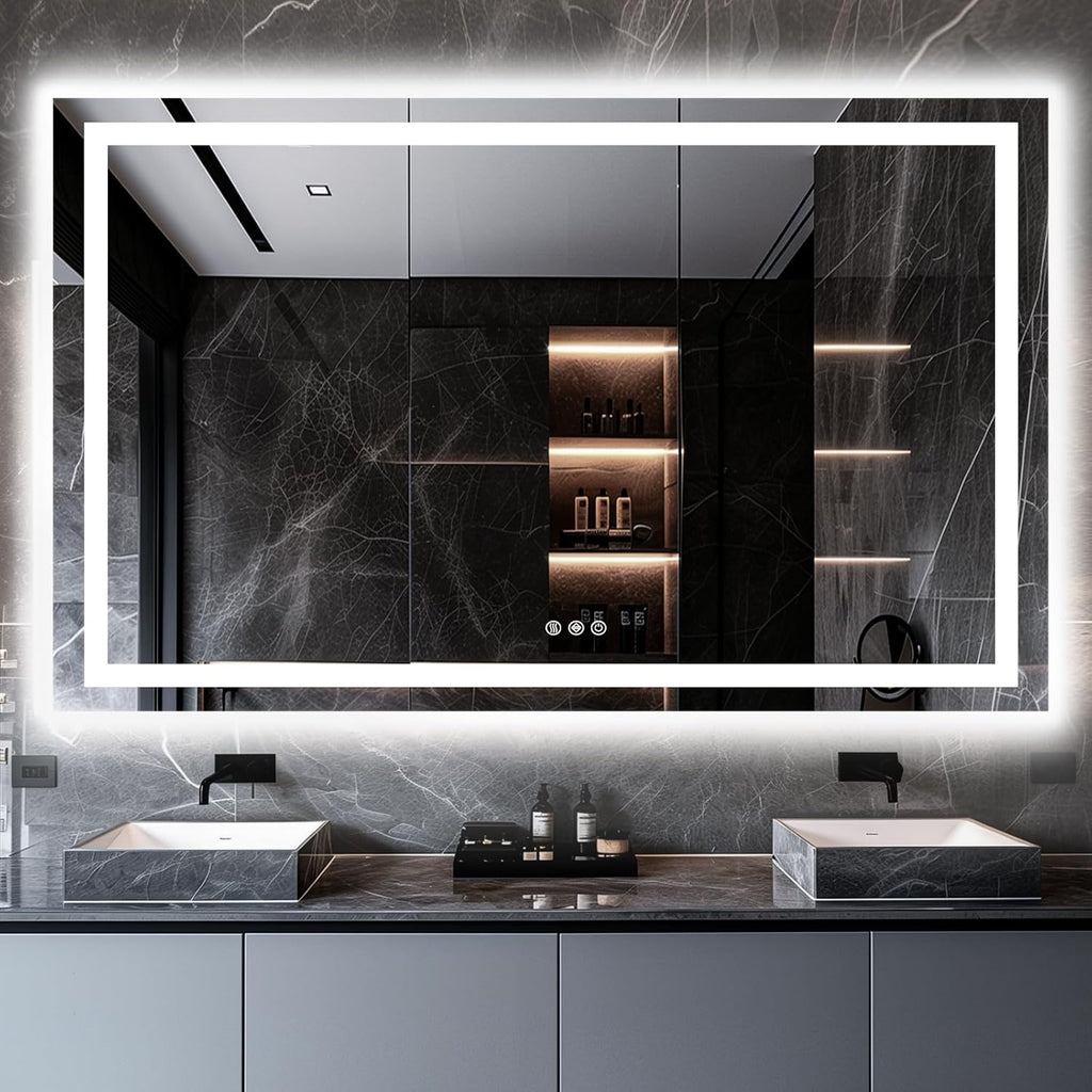 LED Bathroom Mirror, 30"x55" with Frontlit and Backlit Anti-Fog Mirror with Lights LED Vanity Mirror for Bathroom 11 Colors Temperature & Dimmable Bathroom Mirror with HD Tempered Glass