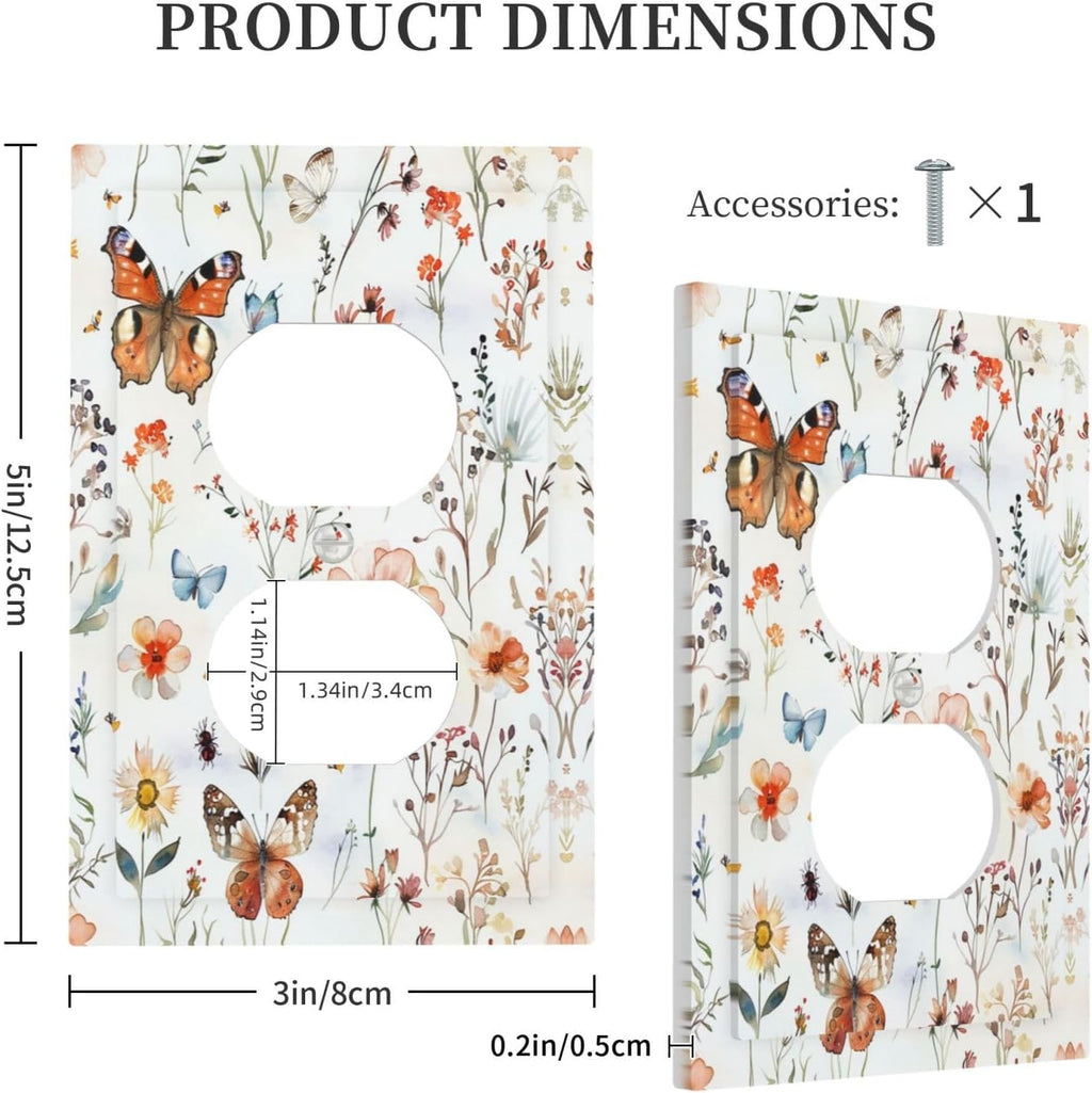 Outlet Covers Butterfly Floral Boho Multicolor Flower Leave 1 Gang Duplex Light Switch Cover Decorative Switch Plates Electrical Receptacle Faceplate Wall Plate for Bed Room Decor