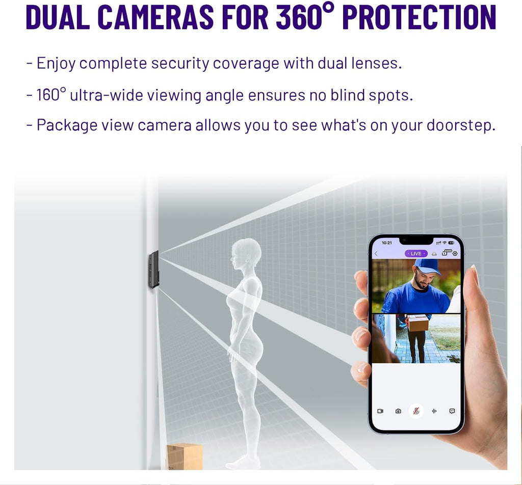 Wireless Video Doorbell w/ Smart Lock Set - Incl. Chime, Dual Cameras, 5MP 3K QHD, 2'' Screen & 32GB eMMC, Motion Detection & Real-time Alert, 2-way Audio, Door Bell and Keyless Entry Front Door Lock