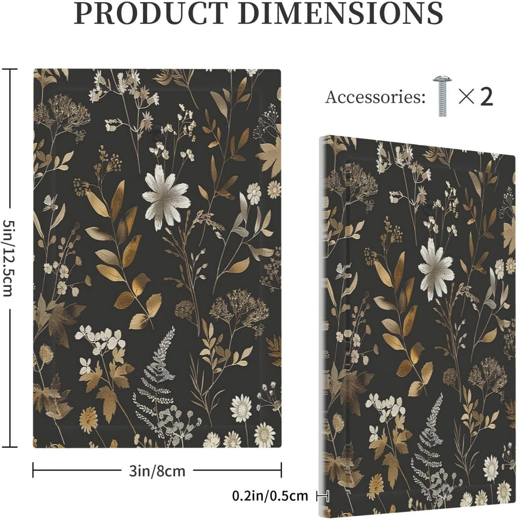 Light Switch Cover Plate Black Gold Floral Dark Leaves Vintage Flowers 1 Gang No Device Blank Electrical Wall Plates Faceplate Decorative Switch Plate for Bed Room Home Decor