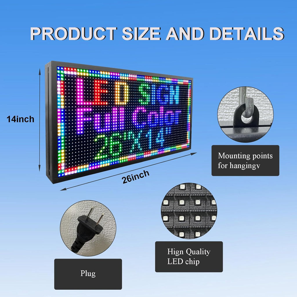 P10 Outdoor Scrolling Led Sign 27”X14” WIFI Control Full Color with High Brightness and New SMD Technology led sign Programmable for Store Business board