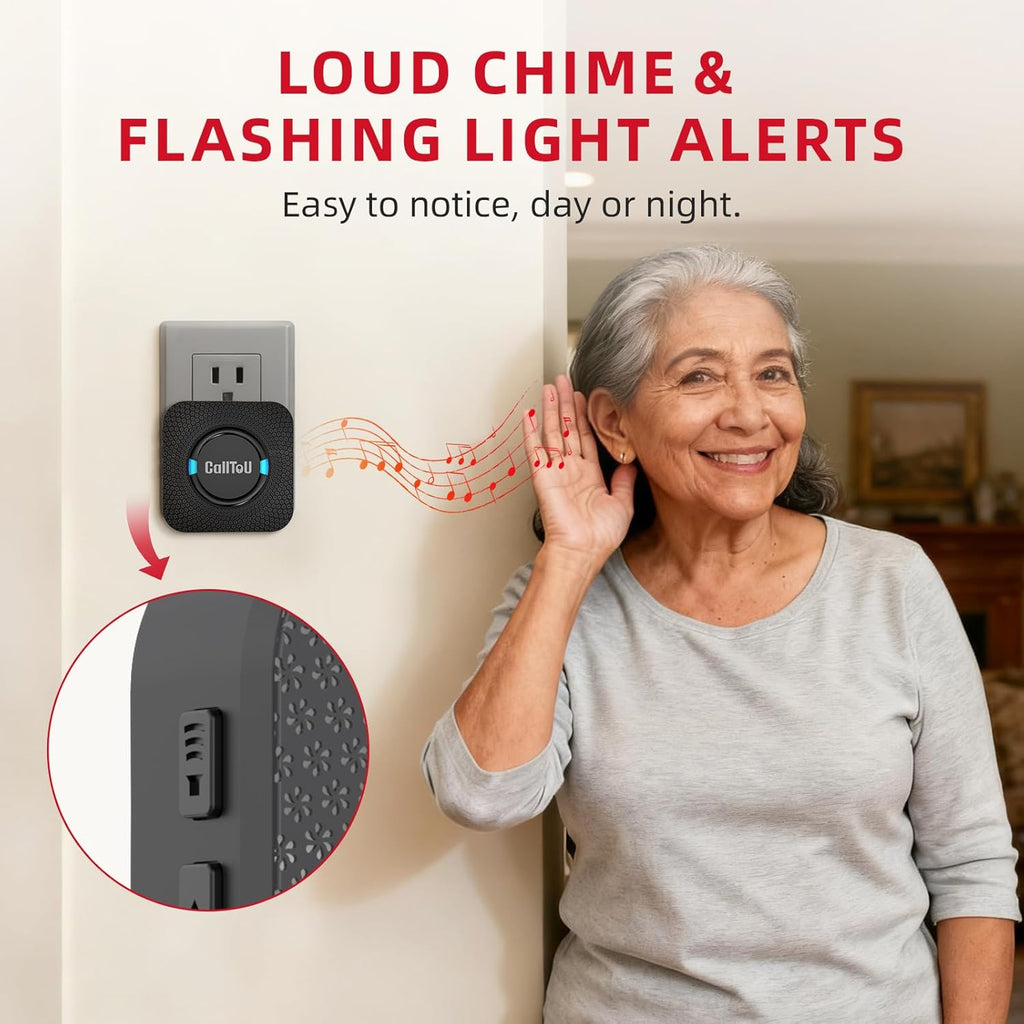 CallToU Caregiver Pager Wireless Call Bell Alert Button for Seniors/Elderly/Patients 1 Plugin Receiver 1 Waterproof Transmitter