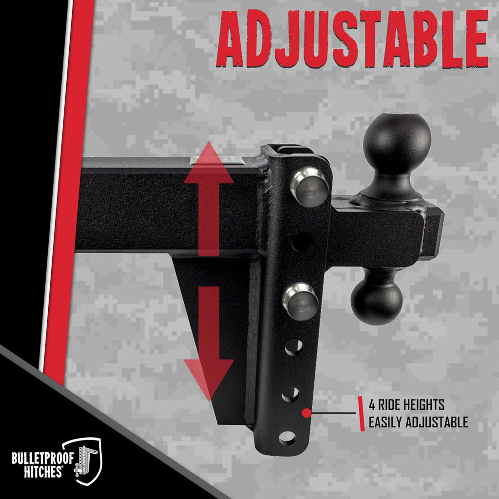 BulletProof Hitches - 3.0" Adjustable Heavy Duty Trailer Hitch (22,000 lb. Rating) - 6" Drop/Rise Trailer Hitch with 2" & 2-5/16" Dual Ball - Powder Coat, Solid Steel, Corrosion-Resistant