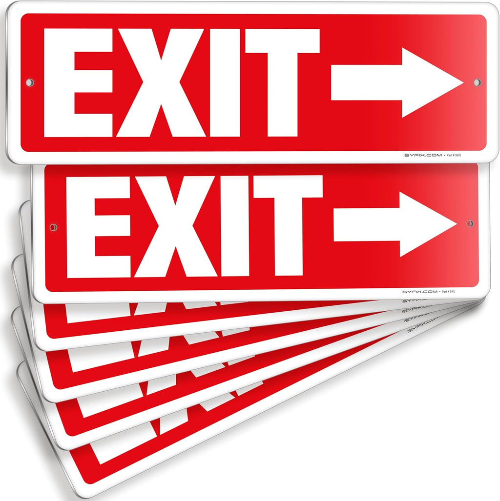 iSYFIX Exit Signs 6 Pack 12x4 Inch with Directional Right Arrows - Rust Free Aluminum, Laminated for UV, Weather, Scratch Resistance - Ideal for Offices, Schools, Theaters, Restaurants
