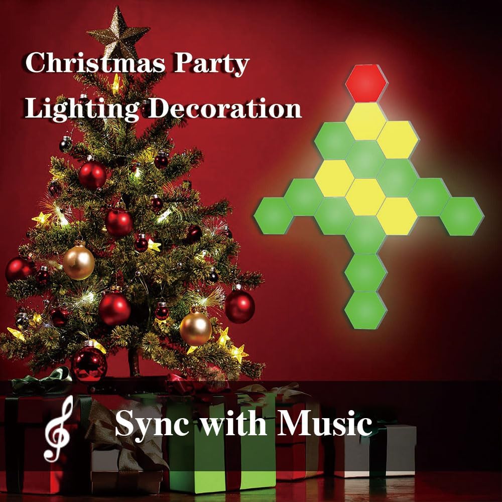 Hexagon Lights Wall Panels, Smart LED Wall Lights with APP, DIY Modular Assembled Music Sync RGB Gaming, Hex Light with USB-Power for Autism, Game Room Decor, Party (6-Pack)