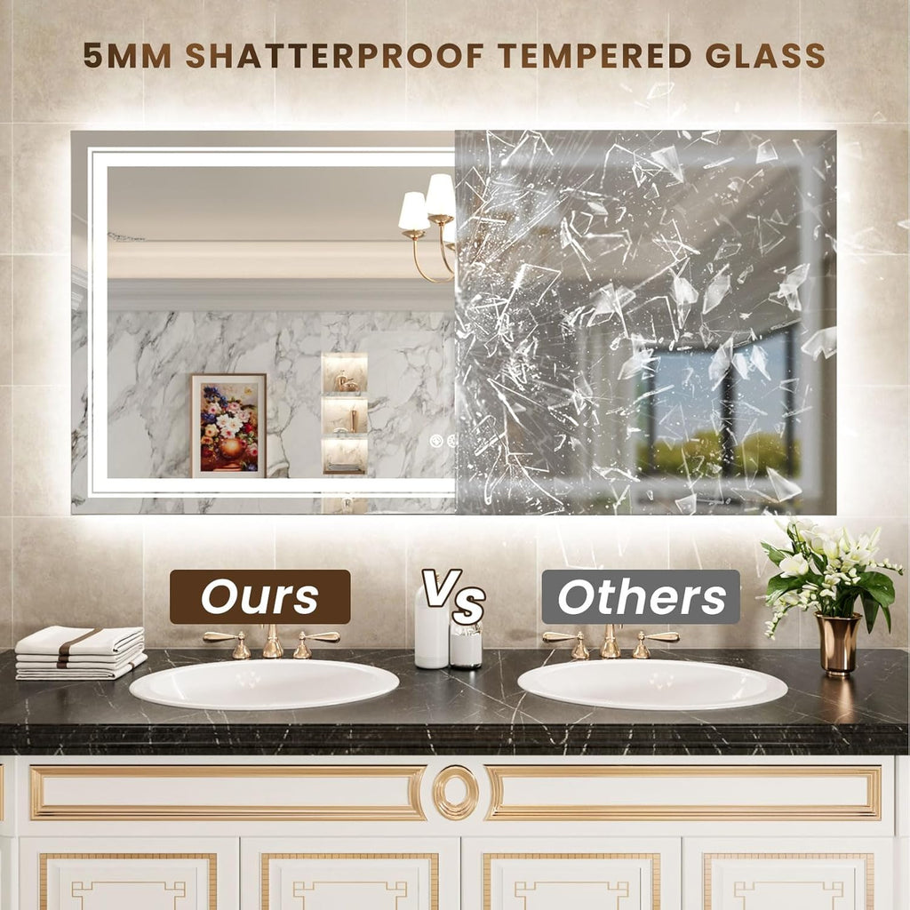 WTTY RGB LED Mirror for Bathroom,72"x40" Large LED Bathroom Mirror with Backlit and Front Light,Stepless Dimmable,Anti-Fog,Lighted Bathroom Vanity Mirror for Wall,Shatterproof,Memory Function