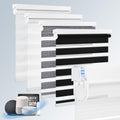 Grandekor Motorized Zebra Blinds with Remote Control,No Drill No Tools Cordless Dual Layer Zebra Blinds for Windows,Electric Zebra Shades Custom Size