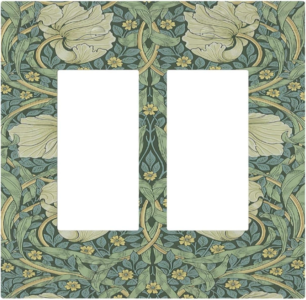 Decorative Outlet Covers Vintage Floral Plant Sage Green William Morris 2 Gang Double GFCI Rocker Electrical Wall Panels Light Switch Cover Plate for Bedroom Home Decor