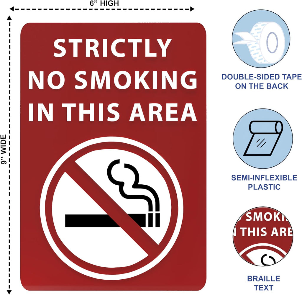 Strictly No Smoking In This Area Sign - ADA Compliant Digitally Printed Text Wall Sign - Smoke-Free Area Signs for Offices, Businesses, Hotels & Restaurants - Plastic 14” x 10”