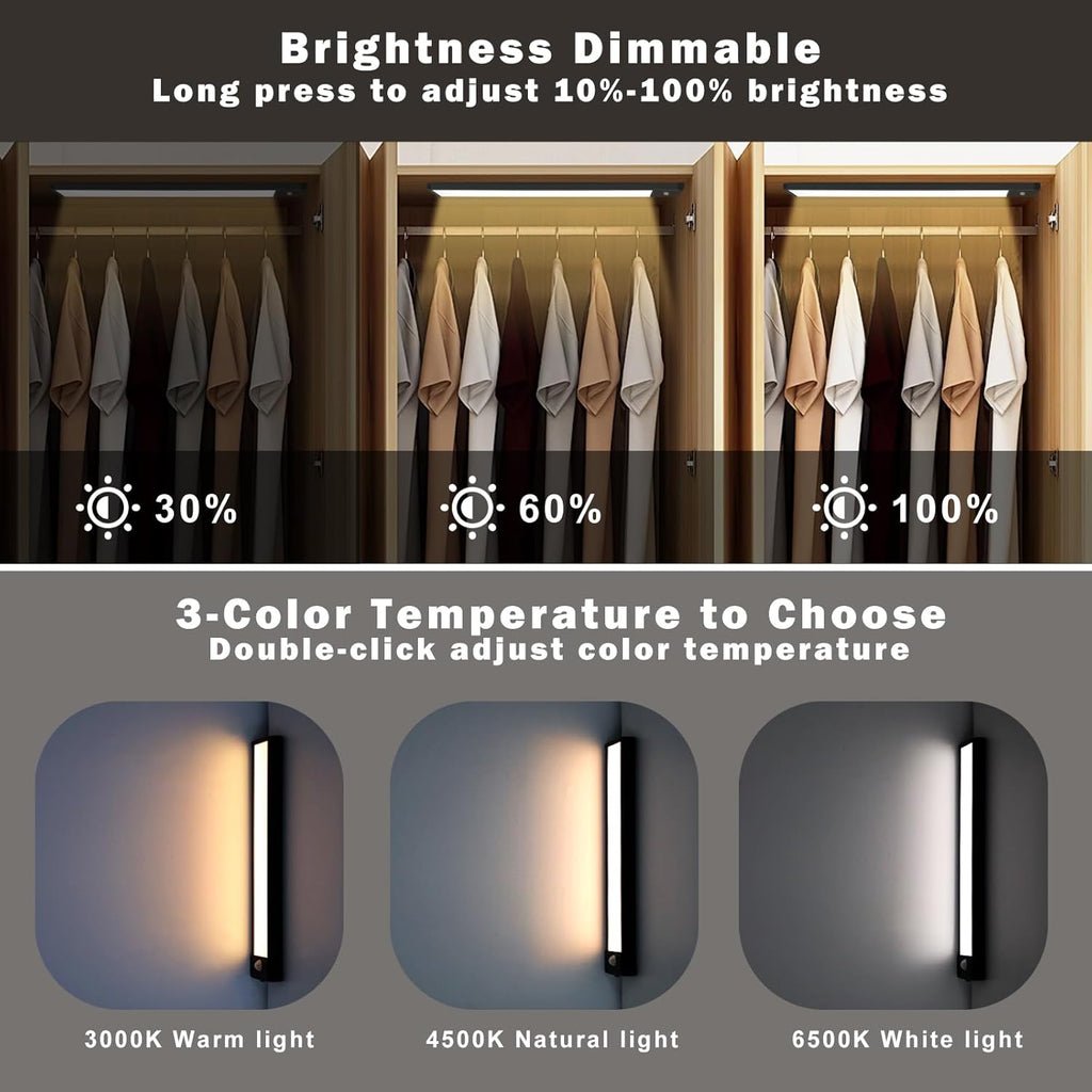 88 LED Motion Sensor Under Cabinet Lights, 3 Color Temps Indoor Dimmable Closet Light, Rechargeable Wireless Magnetic Strip Lights Night Light for Stairway, Drawers, Wardrobe(2 Pack, 12.7 inch)