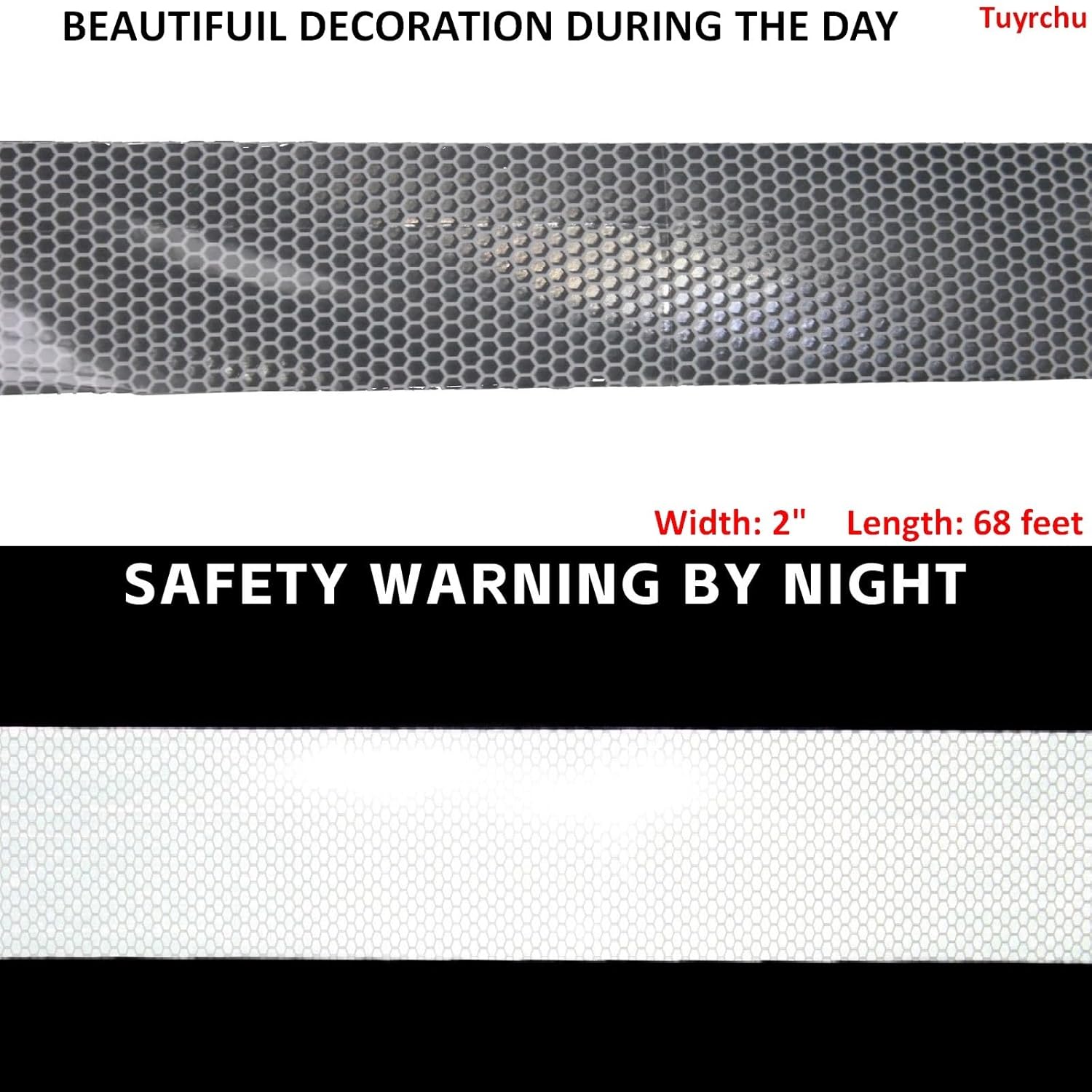 Non Fading Silver Reflective Tape 2 inch Wide, Outdoor Waterproof Safety Adhesive Stickers, High Visibility Industrial Marking Tape (68 feet)