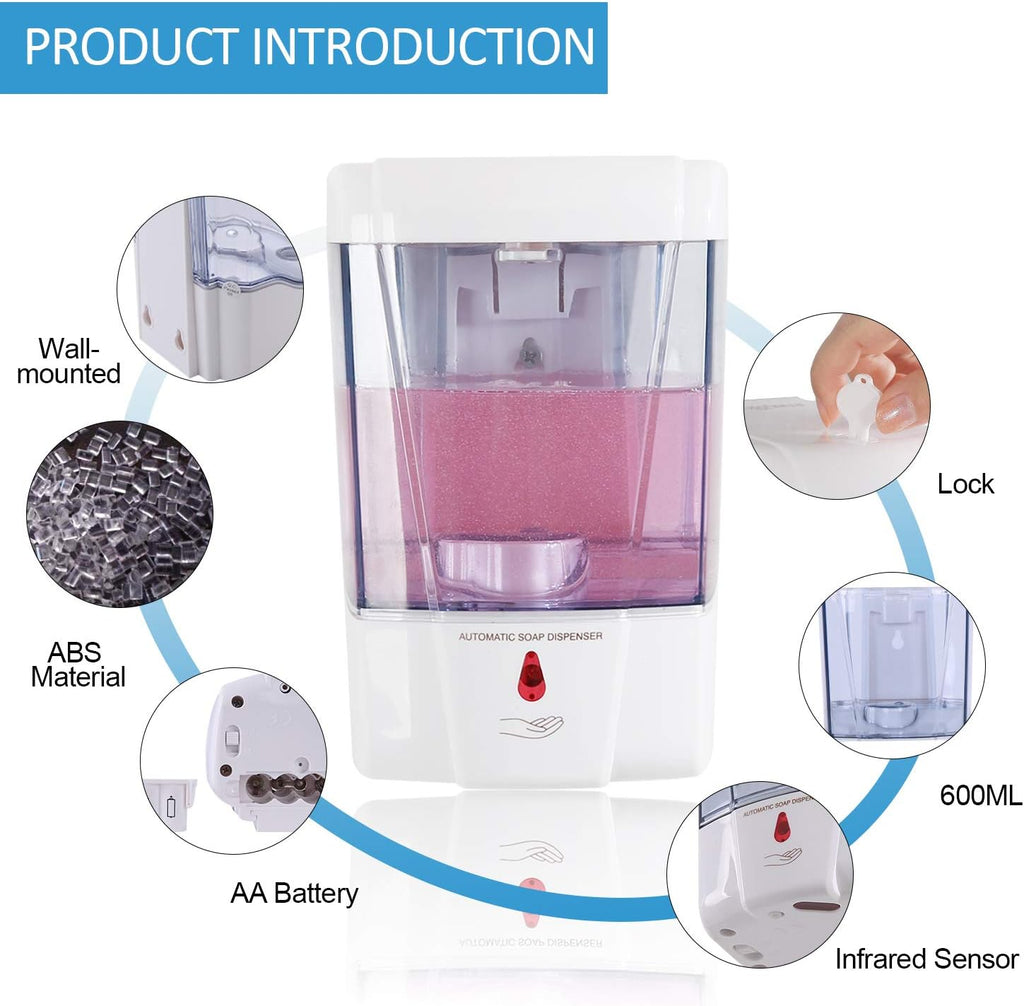 Automatic Sensor Soap Dispenser Wall Mount, Touchless Induction Hand Sanitizer Dispenser for Bathroom with Gel or Liquid, 20Oz